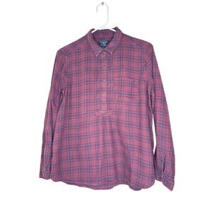 Abercrombie & Fitch Henley Flannel Plaid Burgundy Black Preppy Women Medium